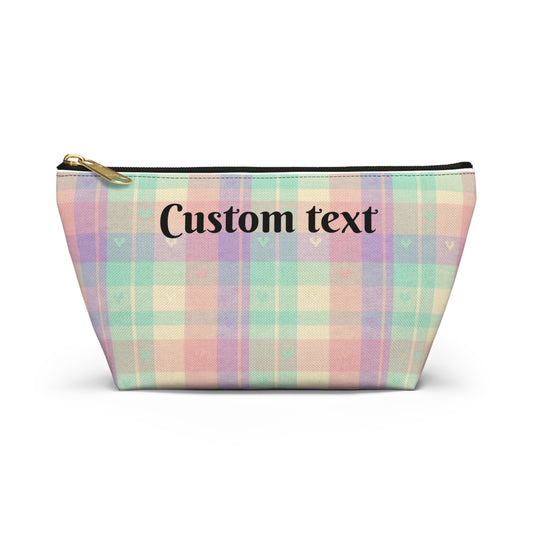 Pastel Plaid Custom Accessory Pouch — Personalized Makeup & Travel Organizer