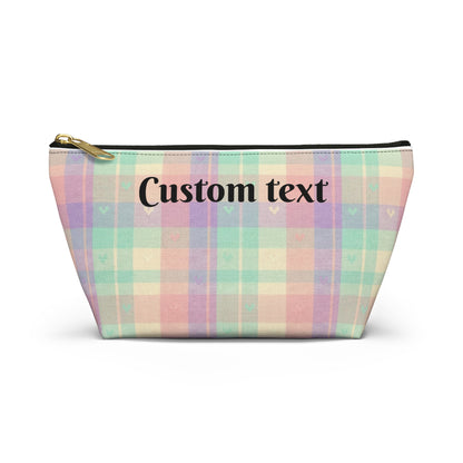 Pastel Plaid Custom Accessory Pouch — Personalized Makeup & Travel Organizer