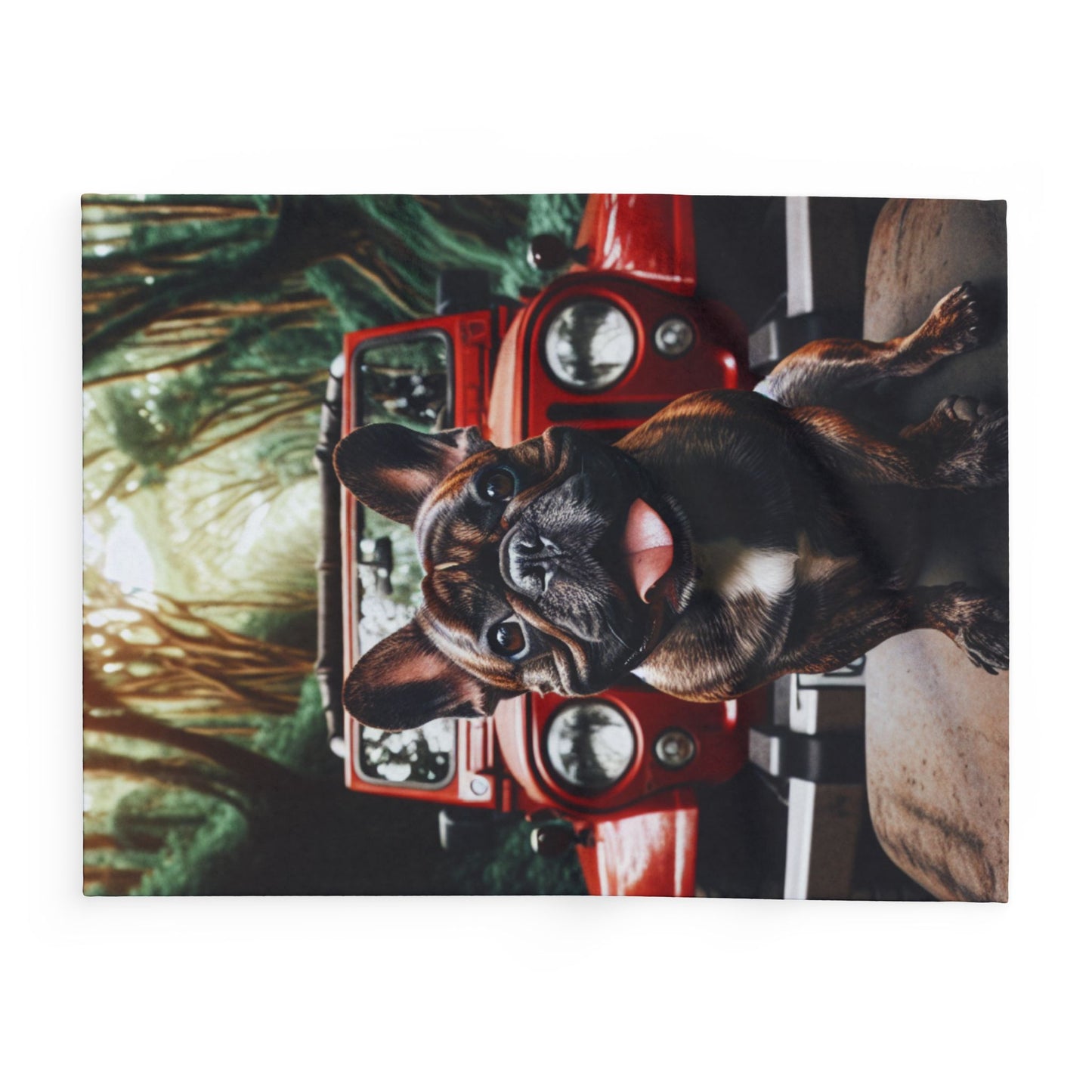 Fleece Blanket - Jeep and French Bulldog Design