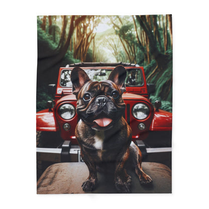Fleece Blanket - Jeep and French Bulldog Design