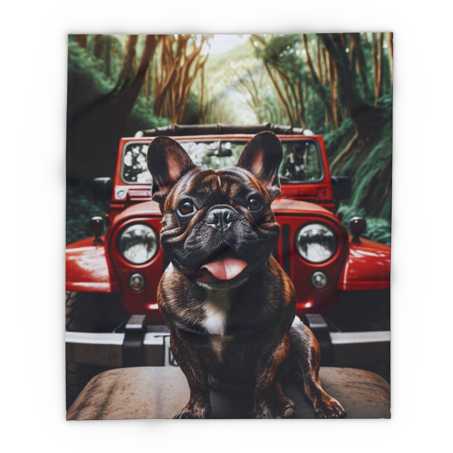 Fleece Blanket - Jeep and French Bulldog Design