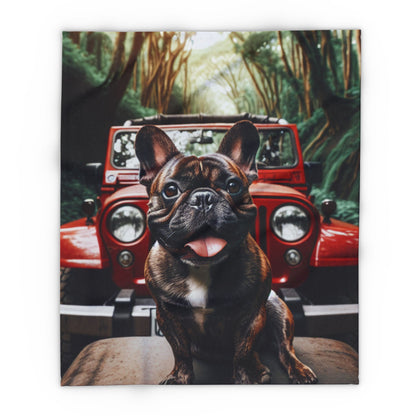 Fleece Blanket - Jeep and French Bulldog Design