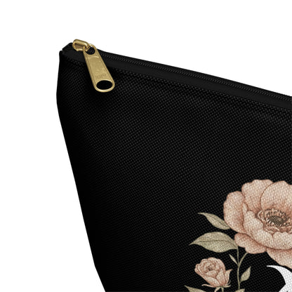 Floral Monogram Accessory Pouch — Personalized Makeup & Travel T-Bottom Bag