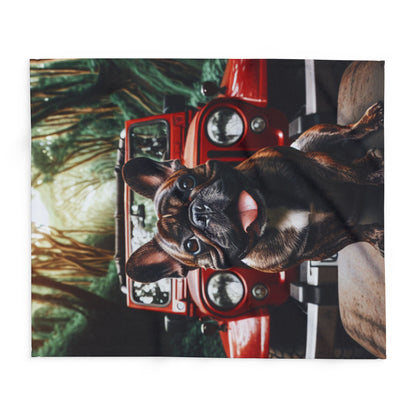 Fleece Blanket - Jeep and French Bulldog Design