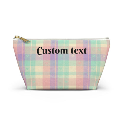 Pastel Plaid Custom Accessory Pouch — Personalized Makeup & Travel Organizer