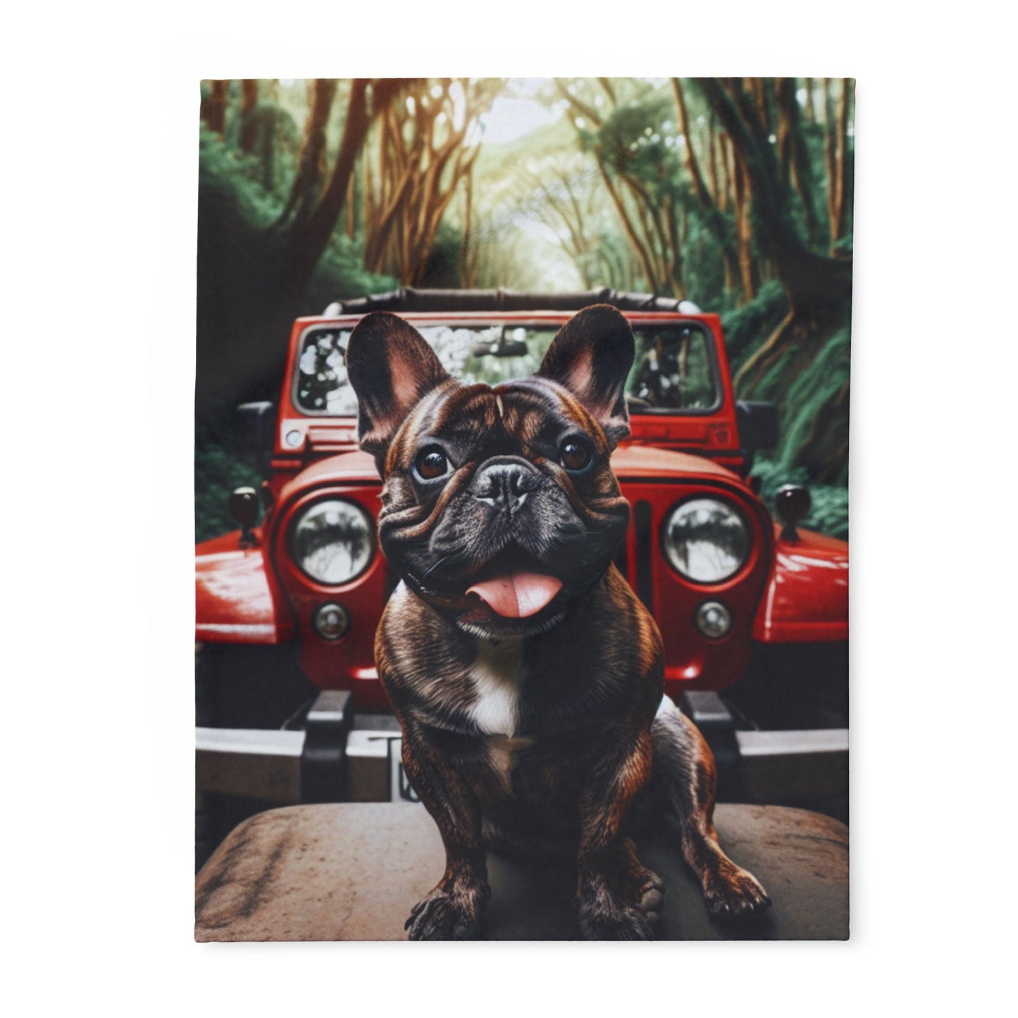 Fleece Blanket - Jeep and French Bulldog Design
