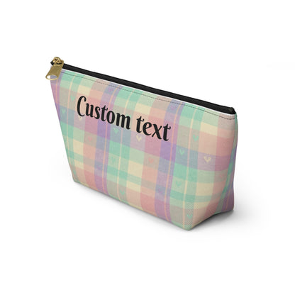 Pastel Plaid Custom Accessory Pouch — Personalized Makeup & Travel Organizer